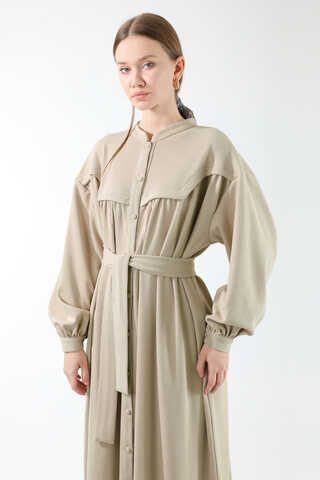 Düğmeli Triko Elbise Taş - 2