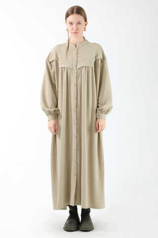 Düğmeli Triko Elbise Taş - 3