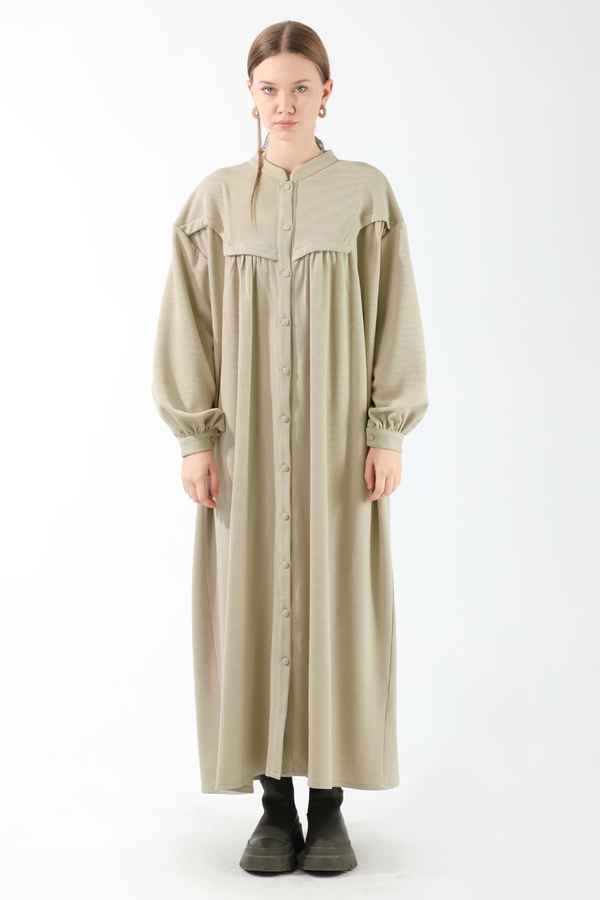 Düğmeli Triko Elbise Taş - 3