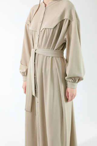 Düğmeli Triko Elbise Taş - 4