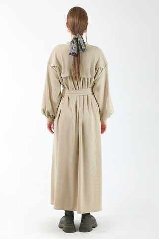 Düğmeli Triko Elbise Taş - 6