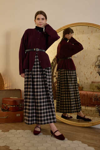 Düğmeli Triko Hırka Bordo - 3