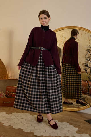 Düğmeli Triko Hırka Bordo - 6