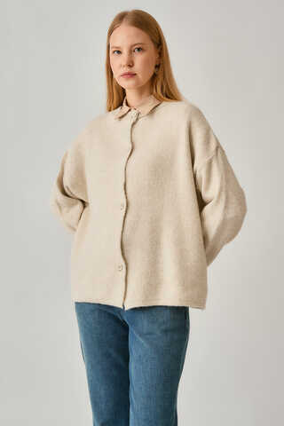 Düğmeli Triko Hırka Ekru - 17