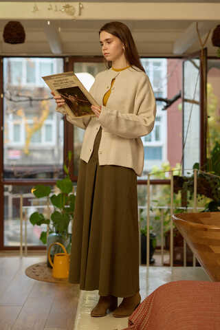 Düğmeli Triko Hırka Ekru - 6