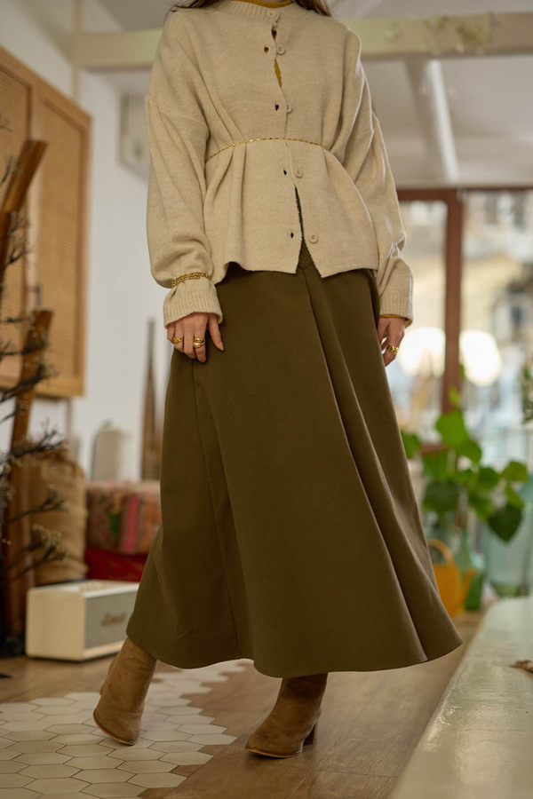 Düğmeli Triko Hırka Ekru - 4