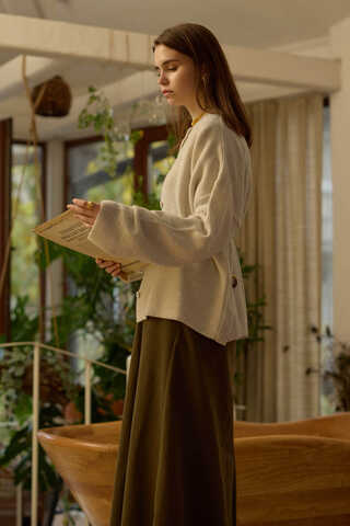 Düğmeli Triko Hırka Ekru - 1