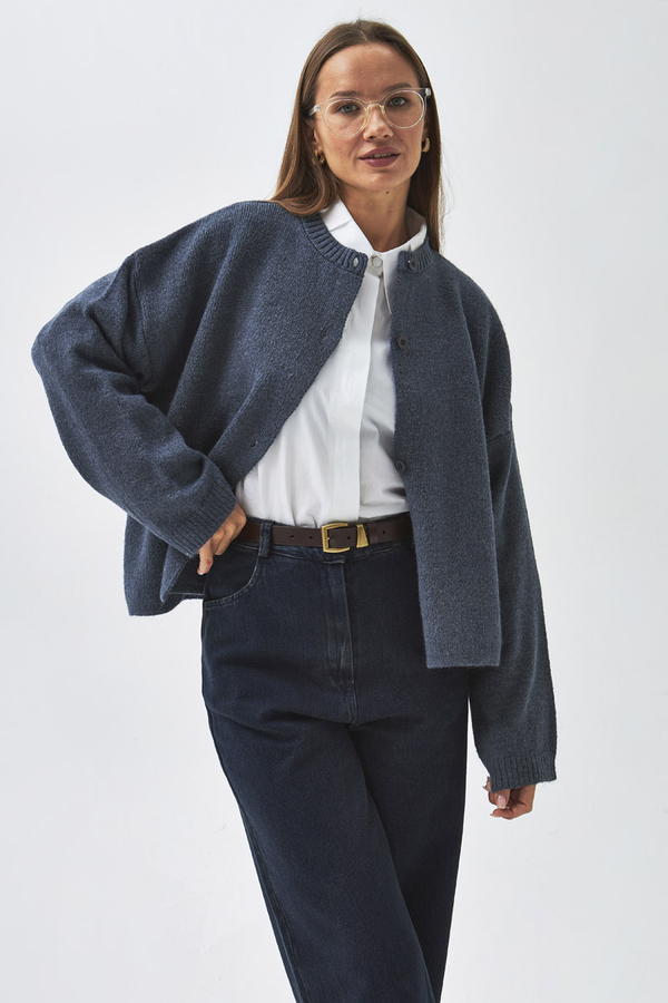 Buttoned Knit Cardigan Indigo 