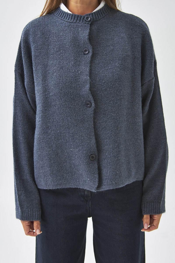 Düğmeli Triko Hırka İndigo - 4