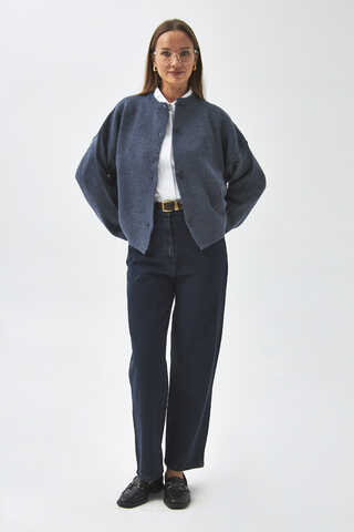 Düğmeli Triko Hırka İndigo - 5