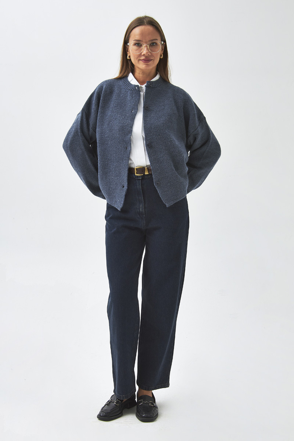 Düğmeli Triko Hırka İndigo - 5