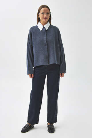 Buttoned Knit Cardigan Indigo - 2