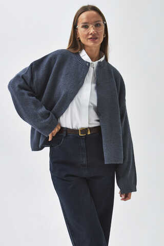 Buttoned Knit Cardigan Indigo - 1