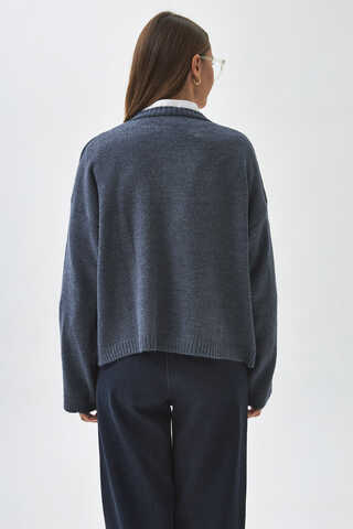 Buttoned Knit Cardigan Indigo - 6