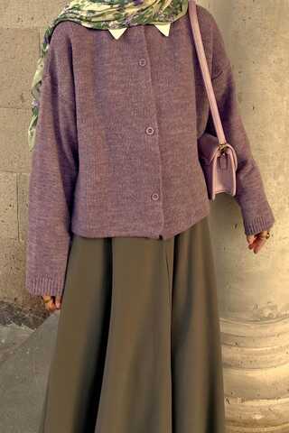 Düğmeli Triko Hırka Lila - 2