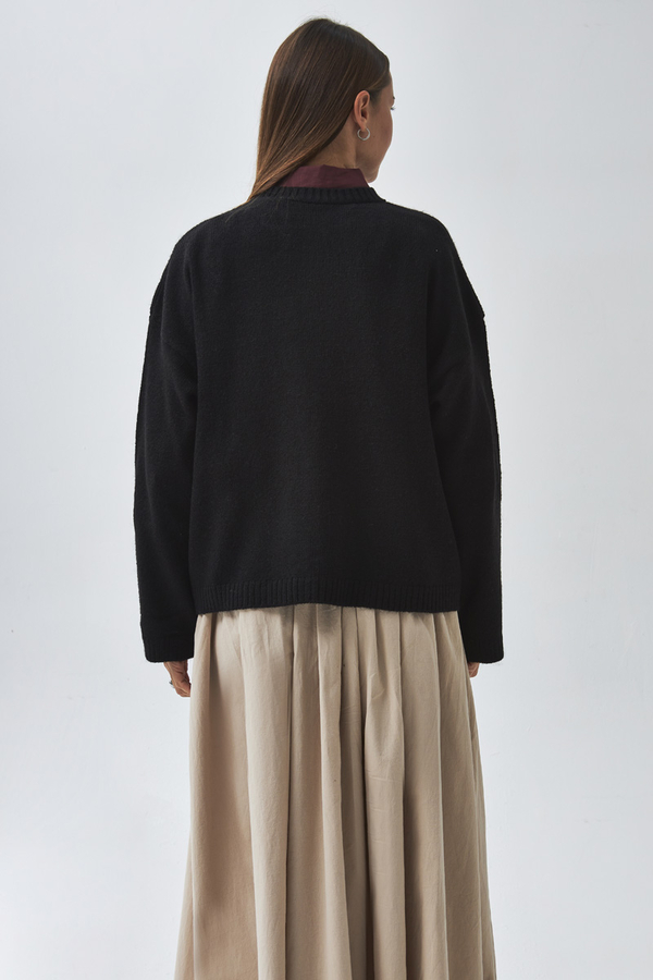 Düğmeli Triko Hırka Siyah - 5