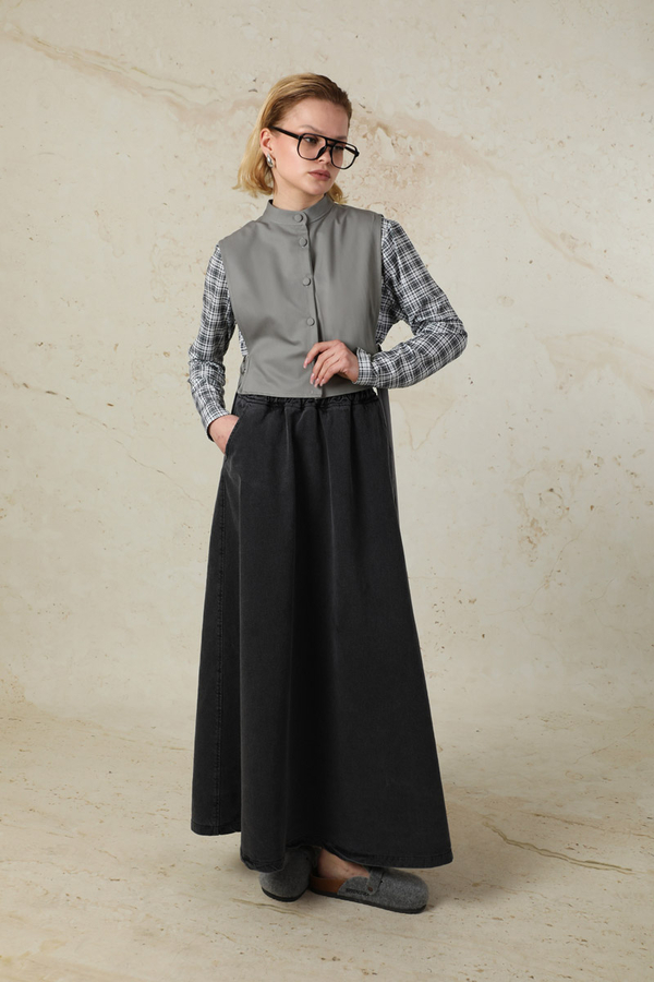 Düğmeli Yelek Gri - 3