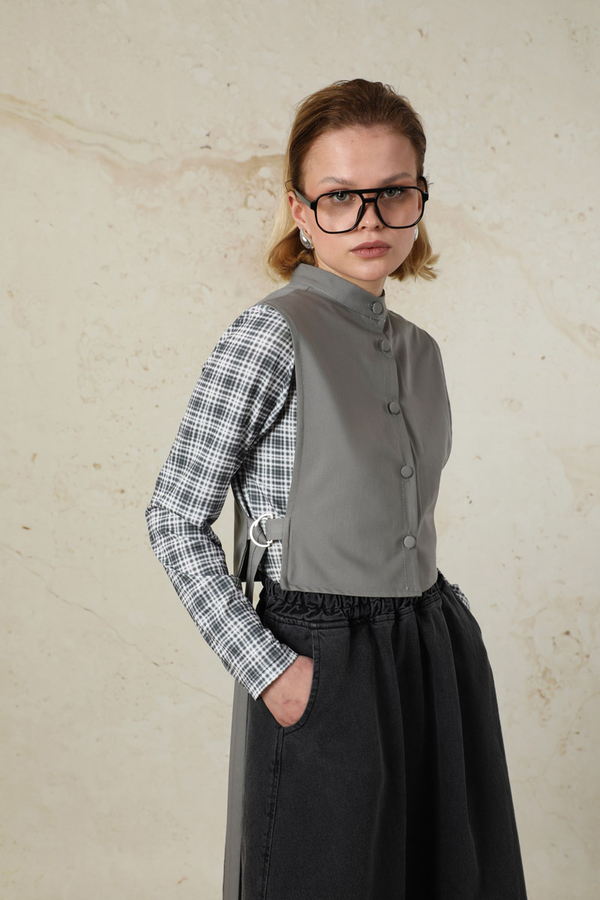 Düğmeli Yelek Gri - 4