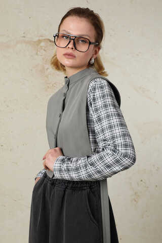 Düğmeli Yelek Gri - 5