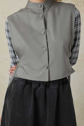 Düğmeli Yelek Gri - 7