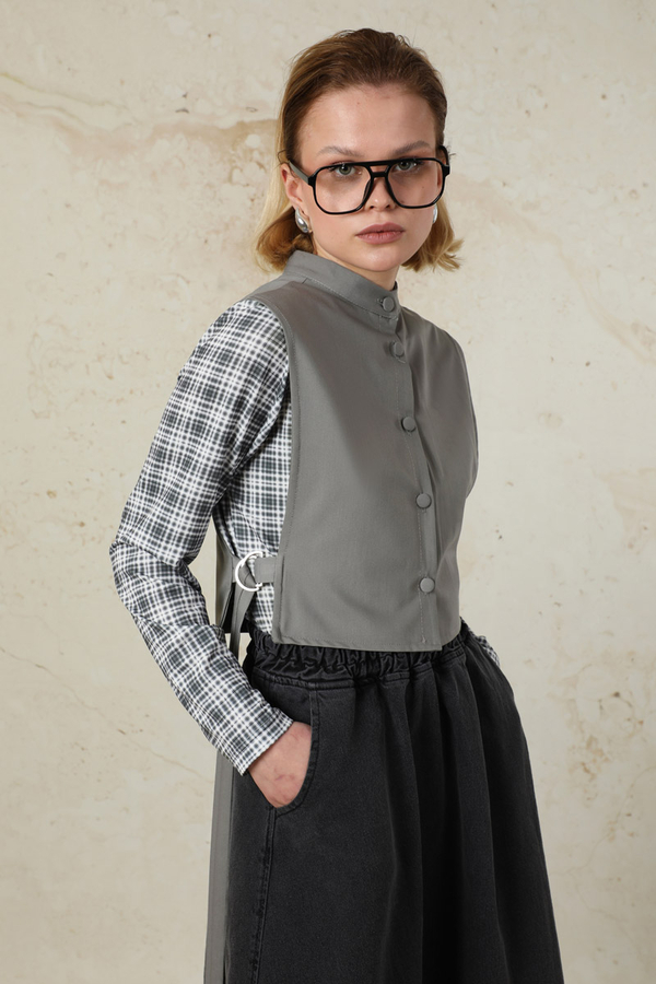 Düğmeli Yelek Gri - 1