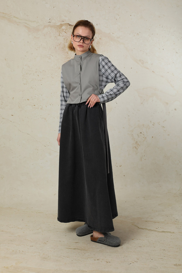 Düğmeli Yelek Gri - 9