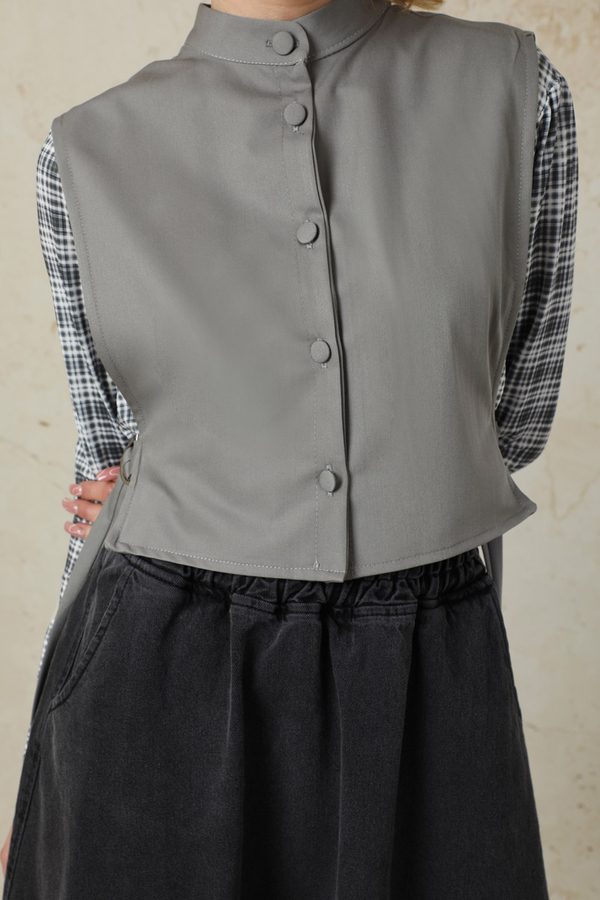 Düğmeli Yelek Gri - 7