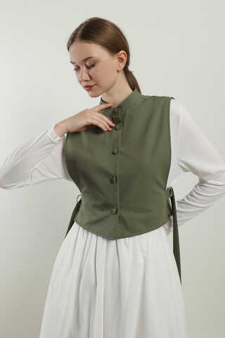 Düğmeli Yelek Haki - 1