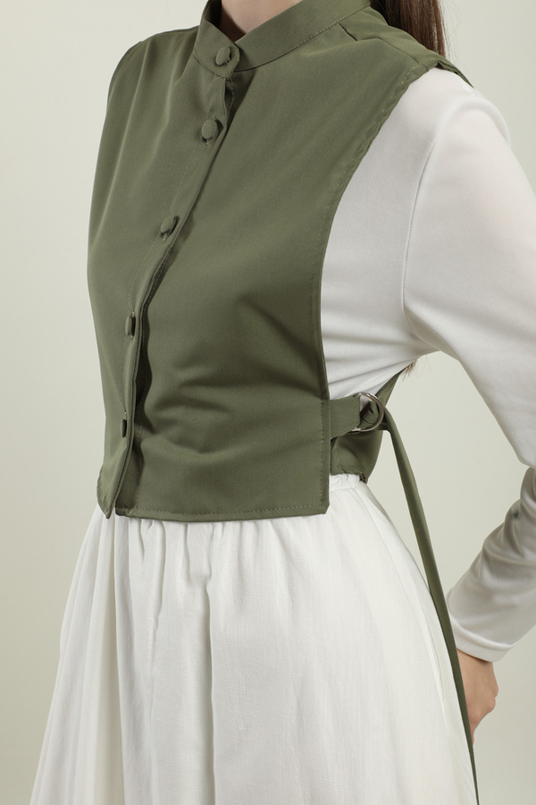 Düğmeli Yelek Haki - 3