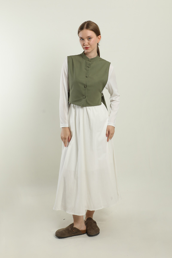 Düğmeli Yelek Haki - 5