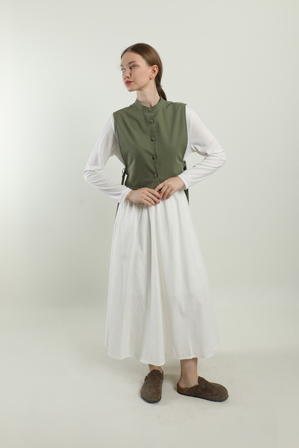 Düğmeli Yelek Haki - 6