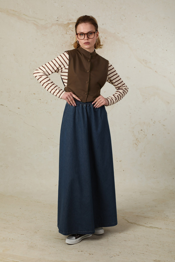 Düğmeli Yelek Kahverengi - 4