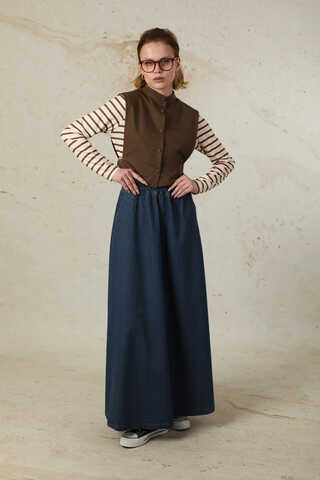 Düğmeli Yelek Kahverengi - 4