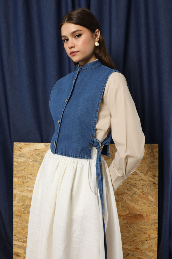 Düğmeli Yelek Kot Mavi - 2