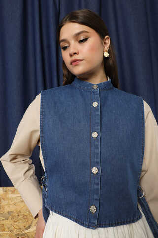 Düğmeli Yelek Kot Mavi - 3