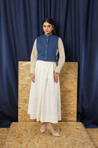 Düğmeli Yelek Kot Mavi - 5