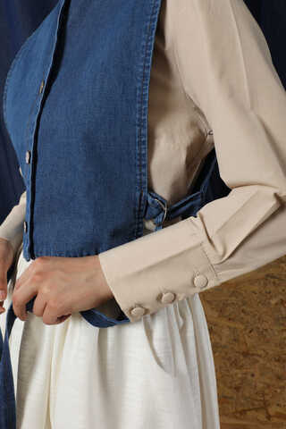 Düğmeli Yelek Kot Mavi - 4