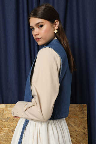 Düğmeli Yelek Kot Mavi - 6