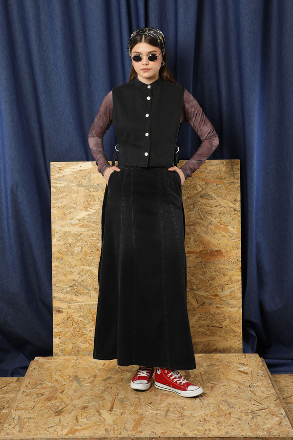 Düğmeli Yelek Kot Siyah - 3