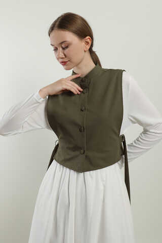 Düğmeli Yelek Koyu Haki - 1