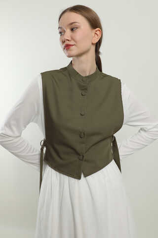 Düğmeli Yelek Koyu Haki - 4