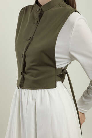 Düğmeli Yelek Koyu Haki - 5