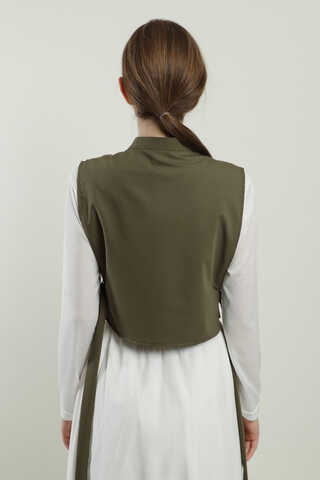 Düğmeli Yelek Koyu Haki - 7