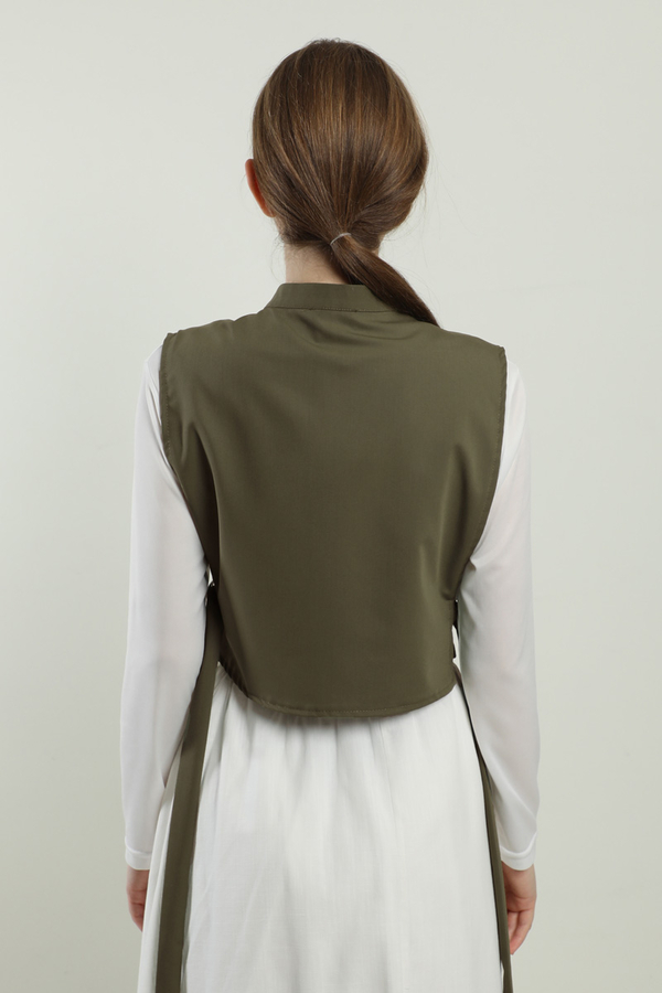 Düğmeli Yelek Koyu Haki - 7