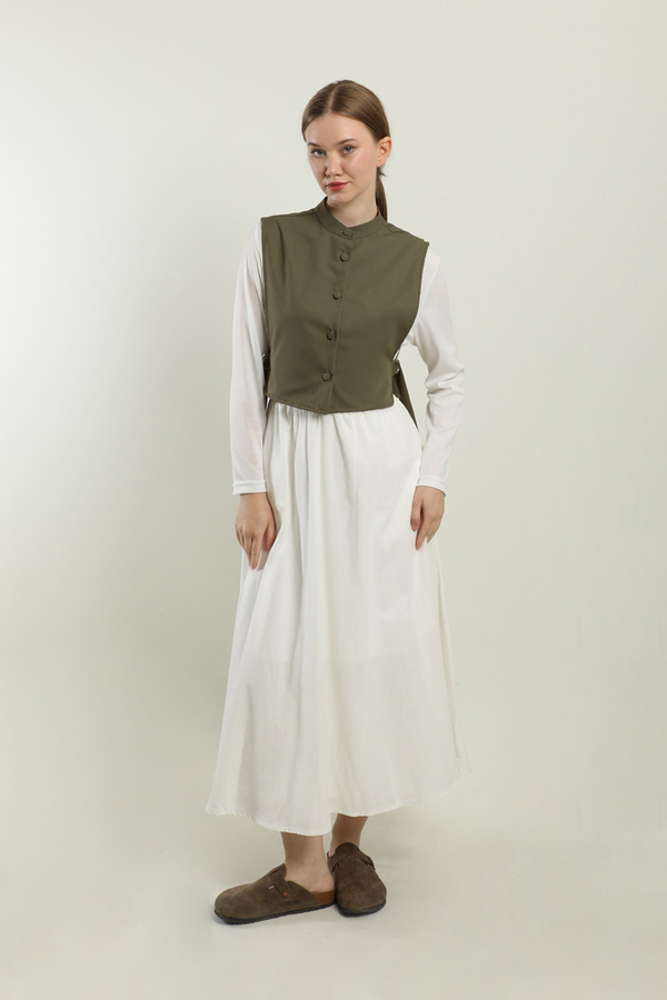 Düğmeli Yelek Koyu Haki - 3