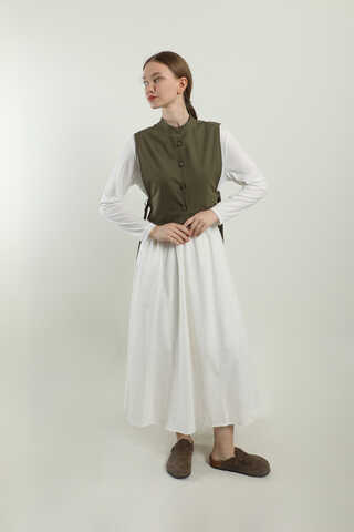 Düğmeli Yelek Koyu Haki - 2