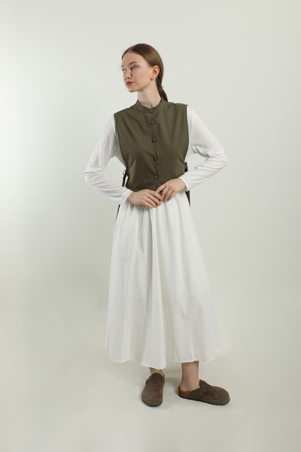 Düğmeli Yelek Koyu Haki - 2