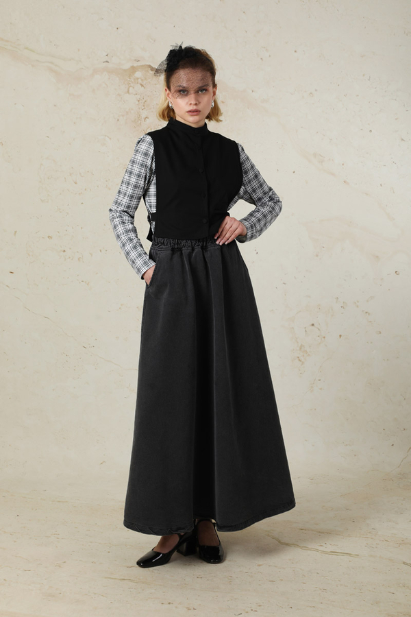 Düğmeli Yelek Siyah - 4