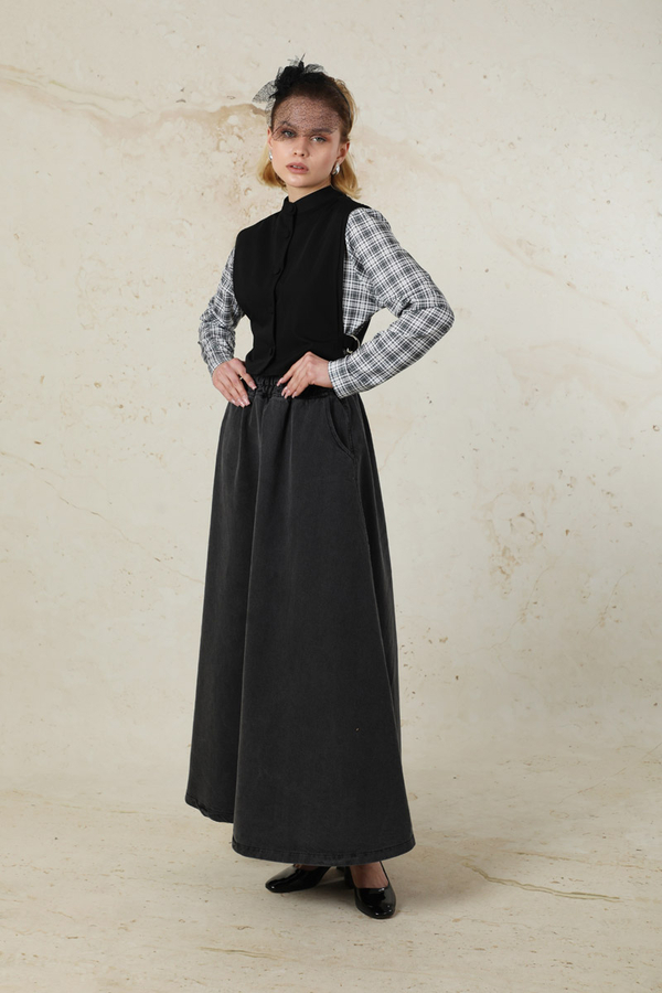 Düğmeli Yelek Siyah - 5