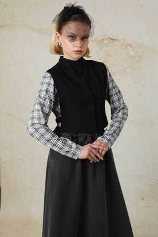 Düğmeli Yelek Siyah - 9